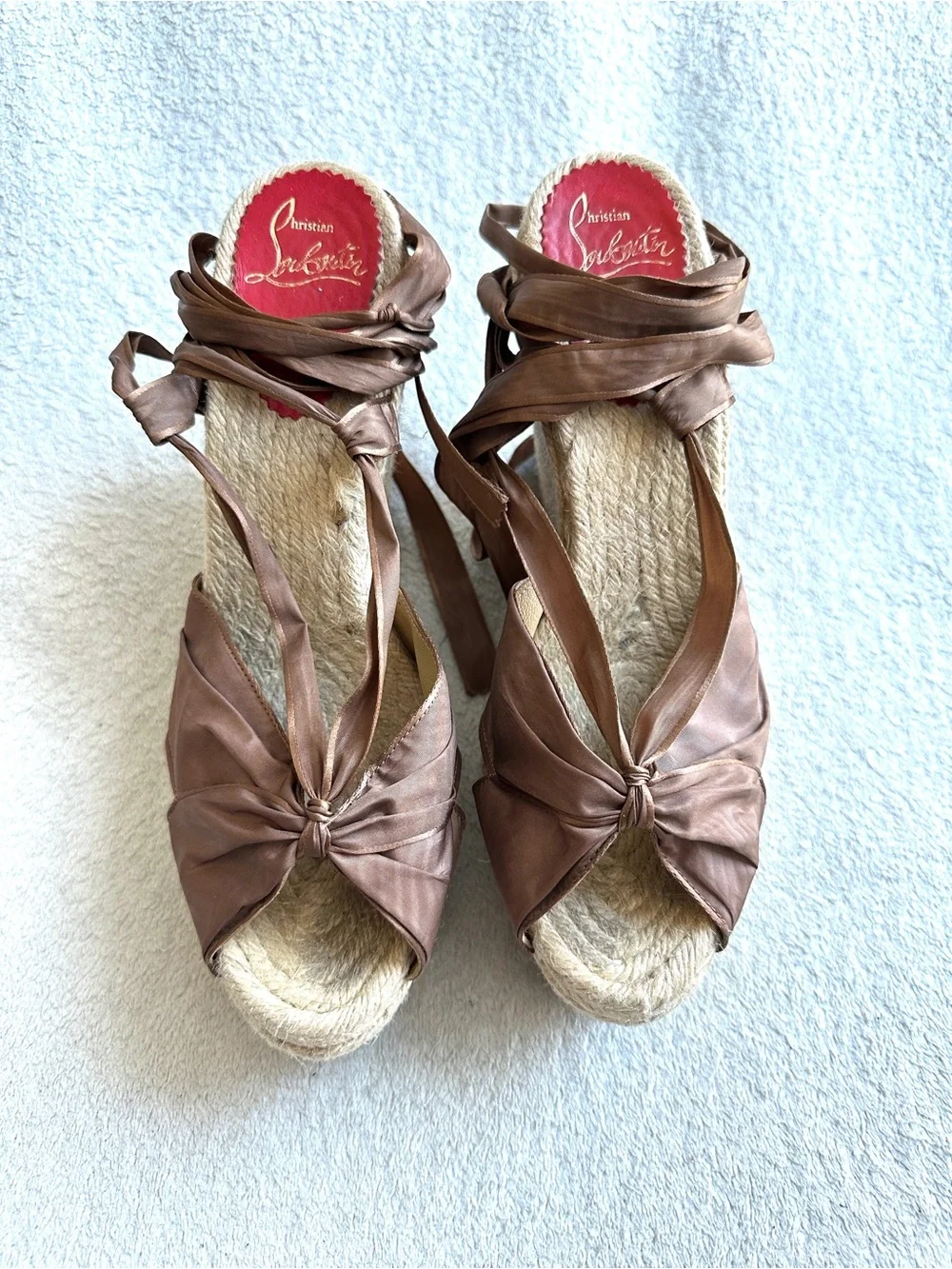 Christian Louboutin Satin Lace Espadrille Wedge Sandals EU 41 US 10